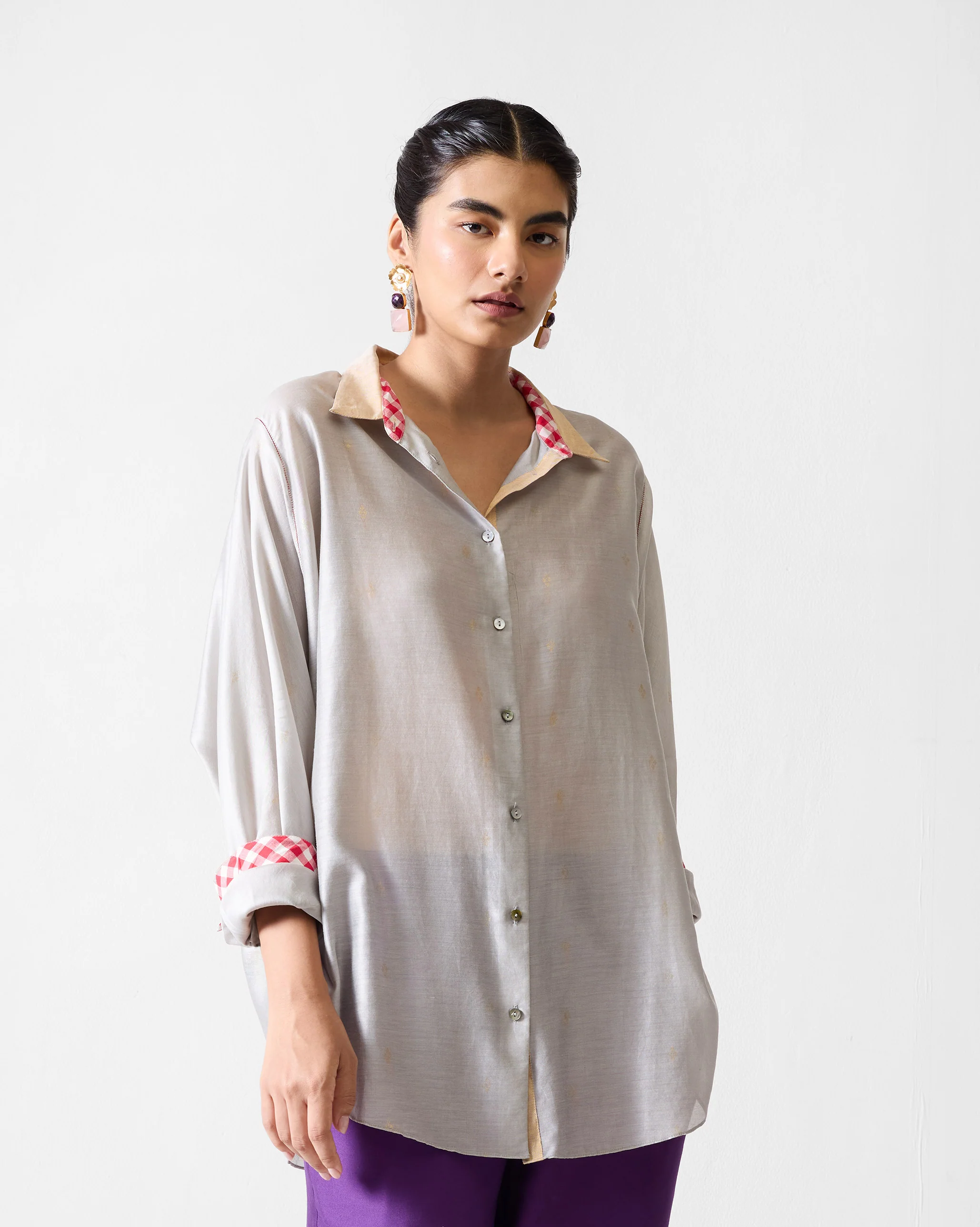 Amravati Top - Grey & Gold Printed