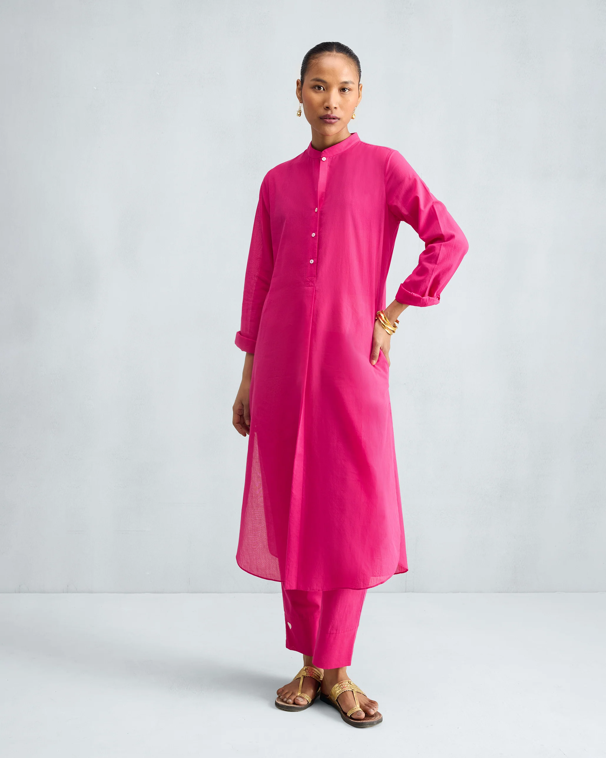 Basic Long Kurta - Fuchsia - Image 9