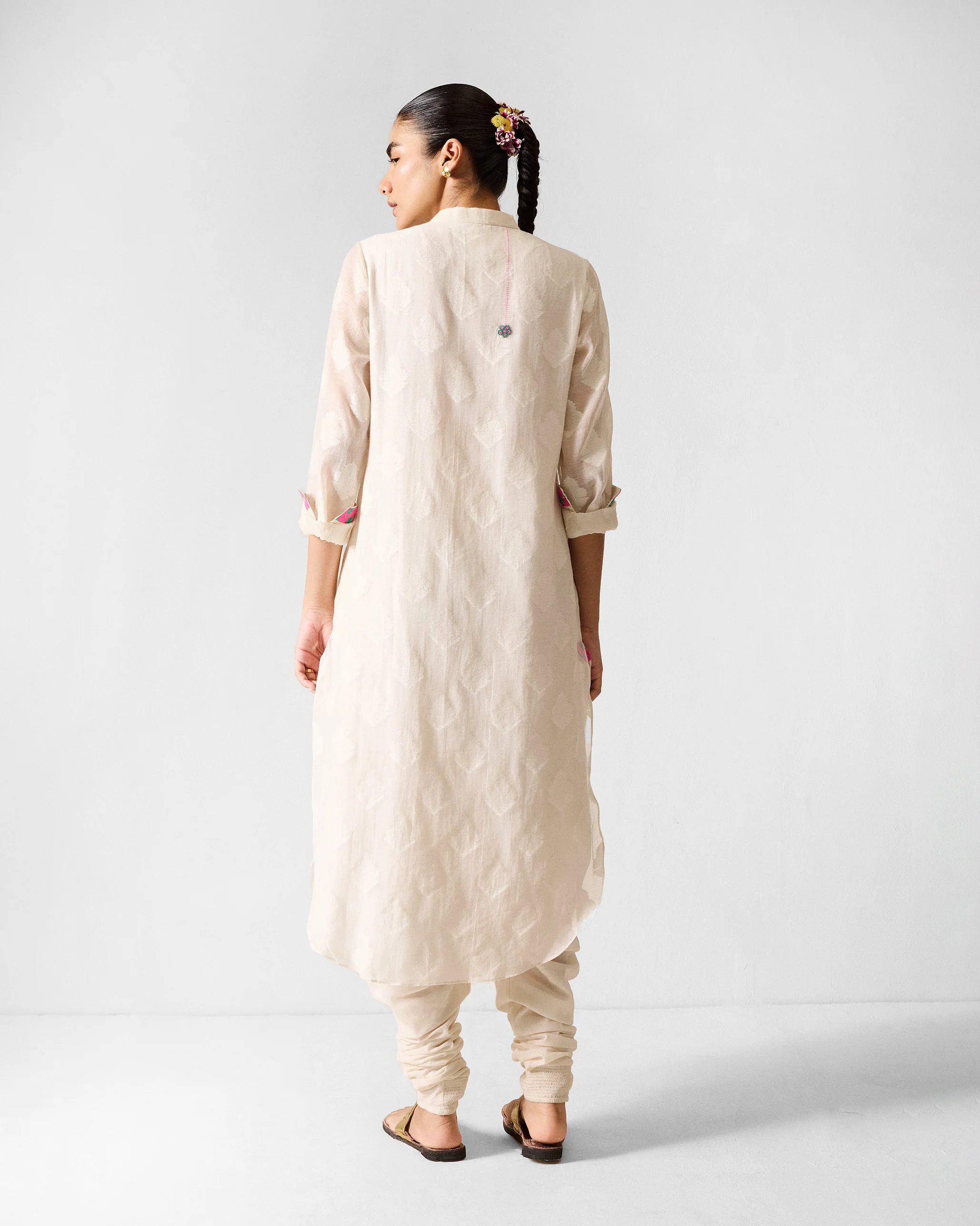 Basic Long Length Kurta - Ivory - Image 2