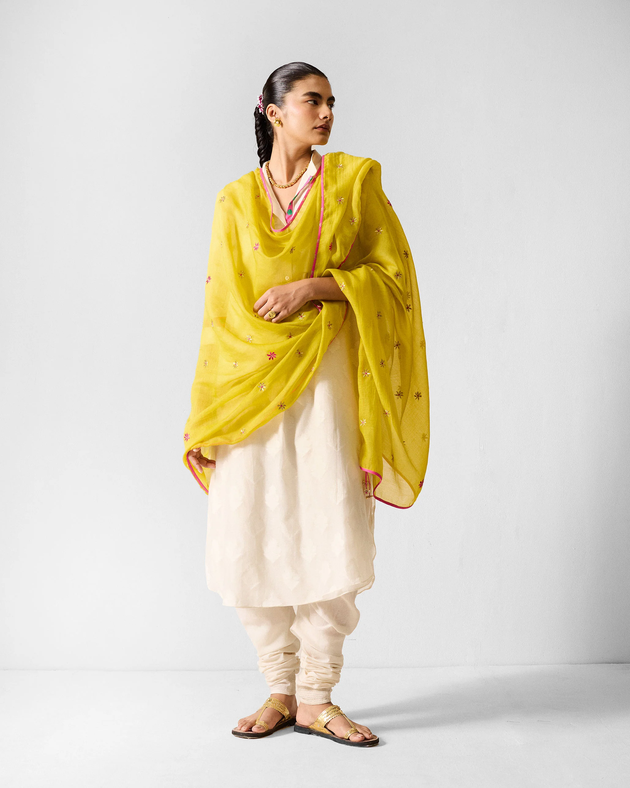 Basic Long Length Kurta - Ivory - Image 7
