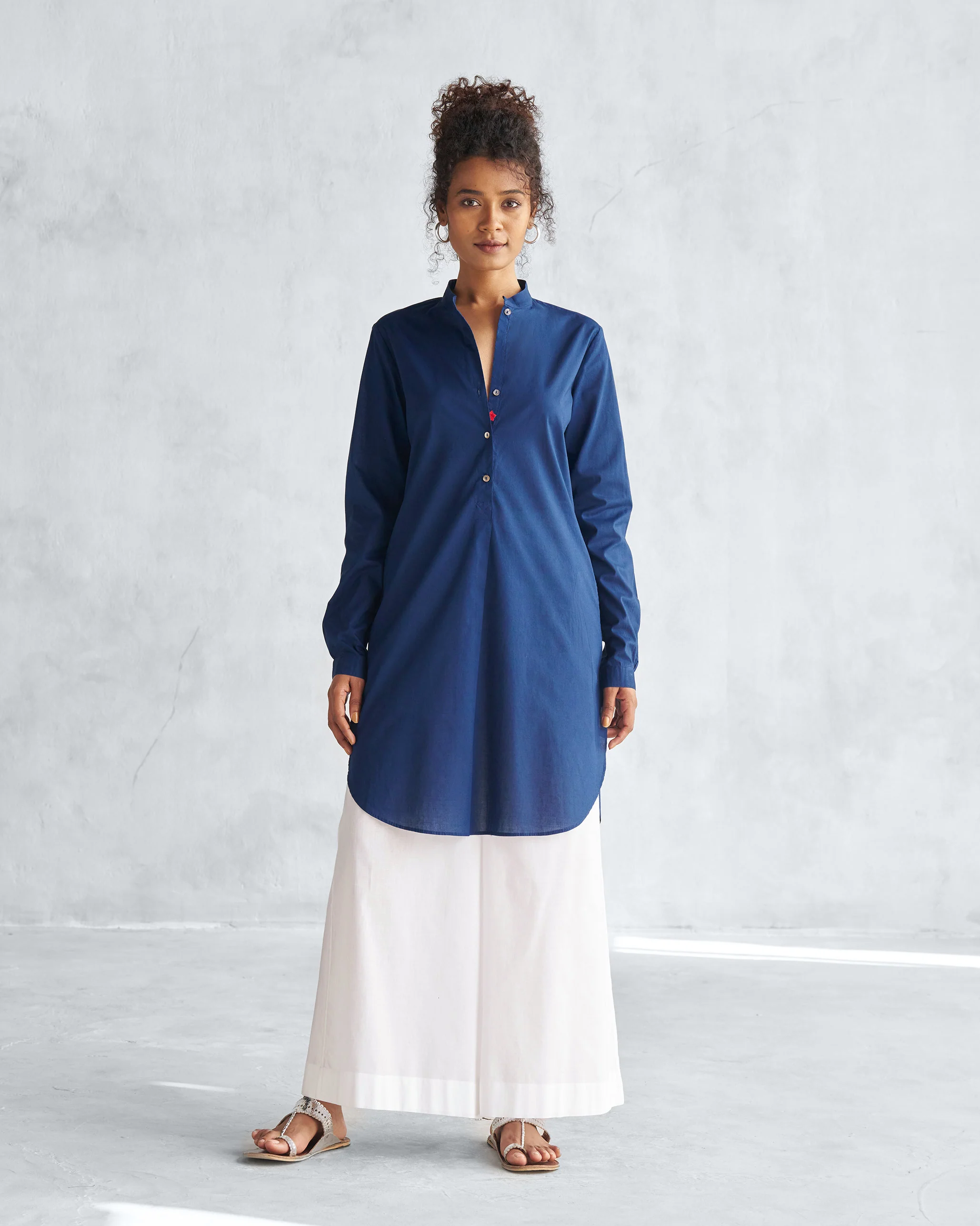 Basic Mid Length Kurta - Navy - Image 5