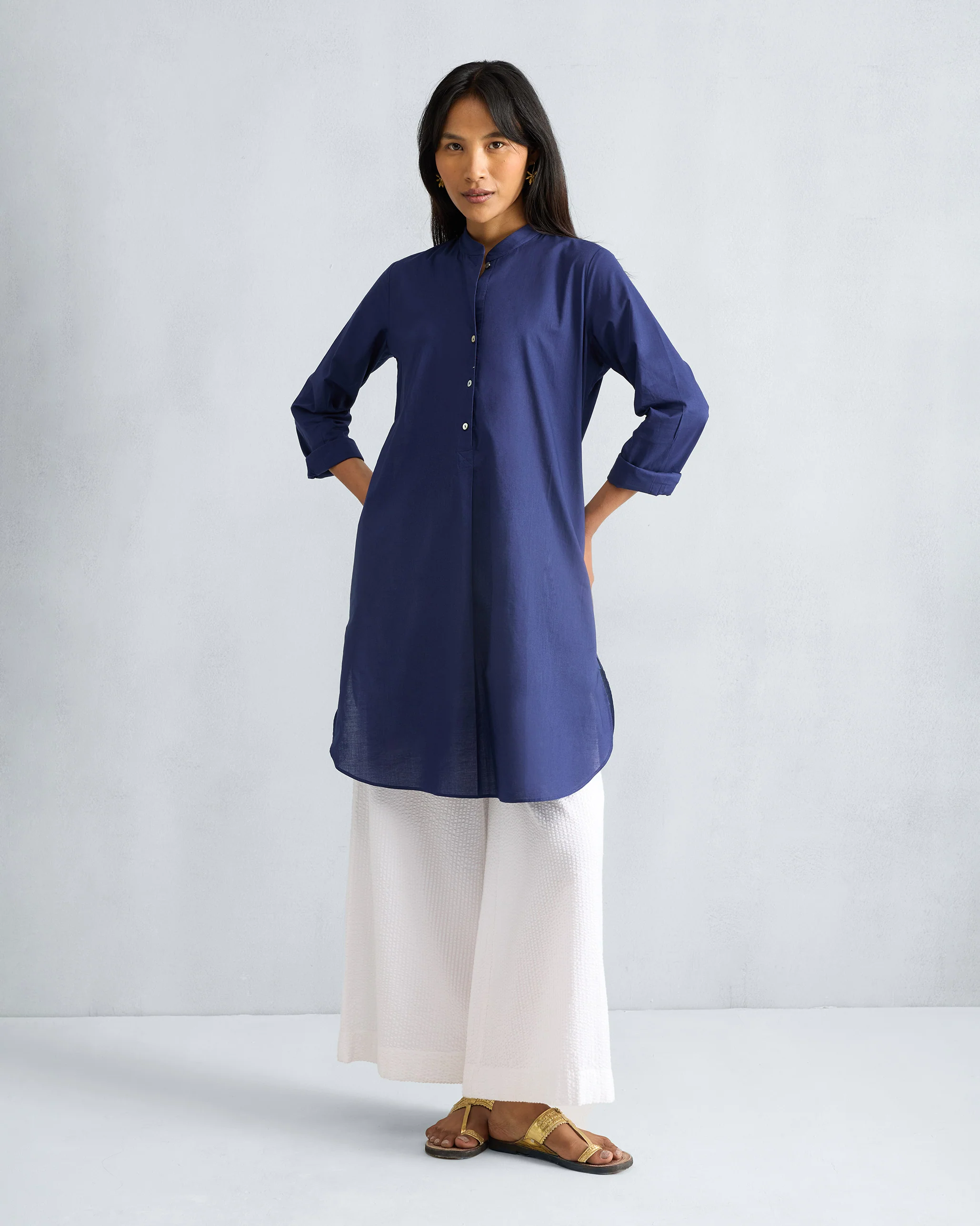 Basic Mid Length Kurta - Ink Blue