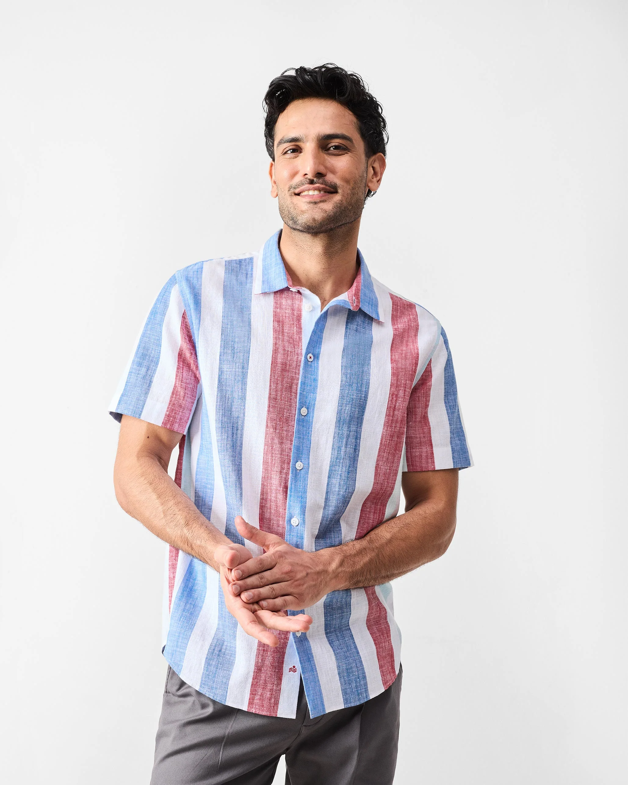 Half Sleeves Shirt - Blue & Red Stripes