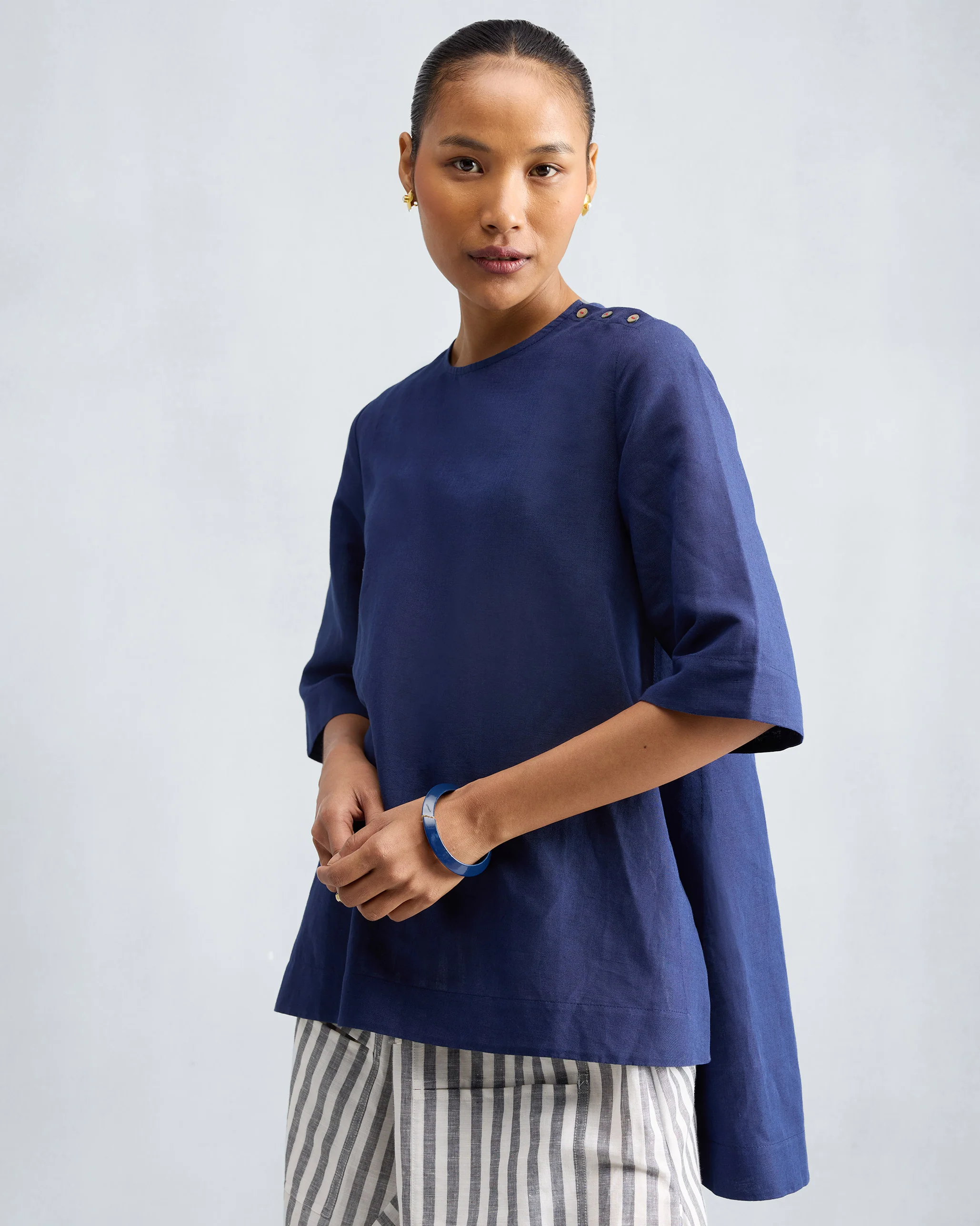High Slit Top - Ink Blue
