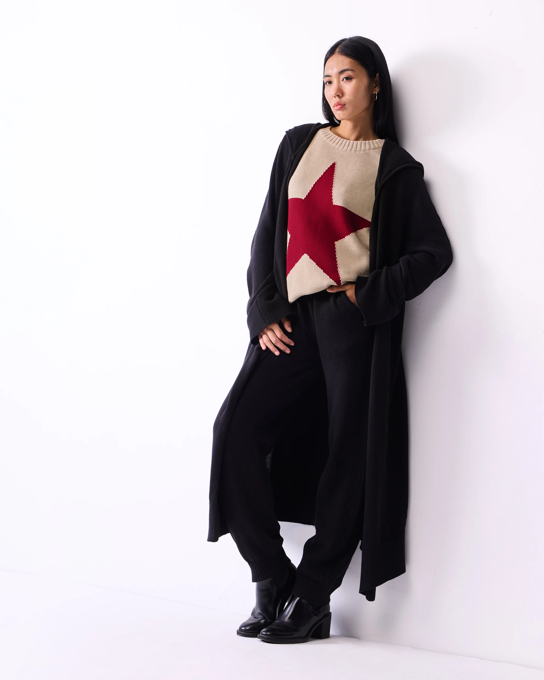 Hoodie Cardigan - Black