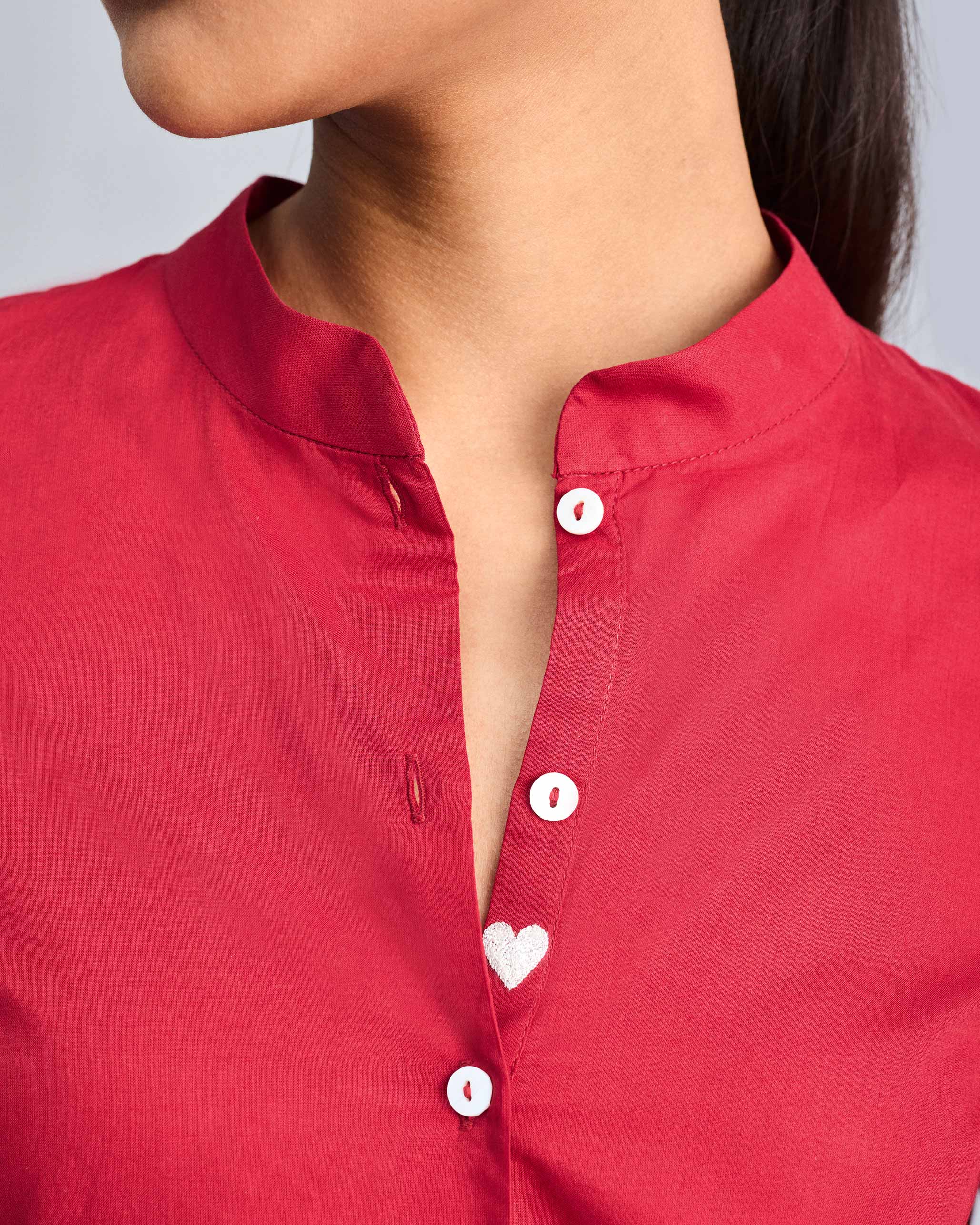 Mandarin Collar Top - Red - Image 3