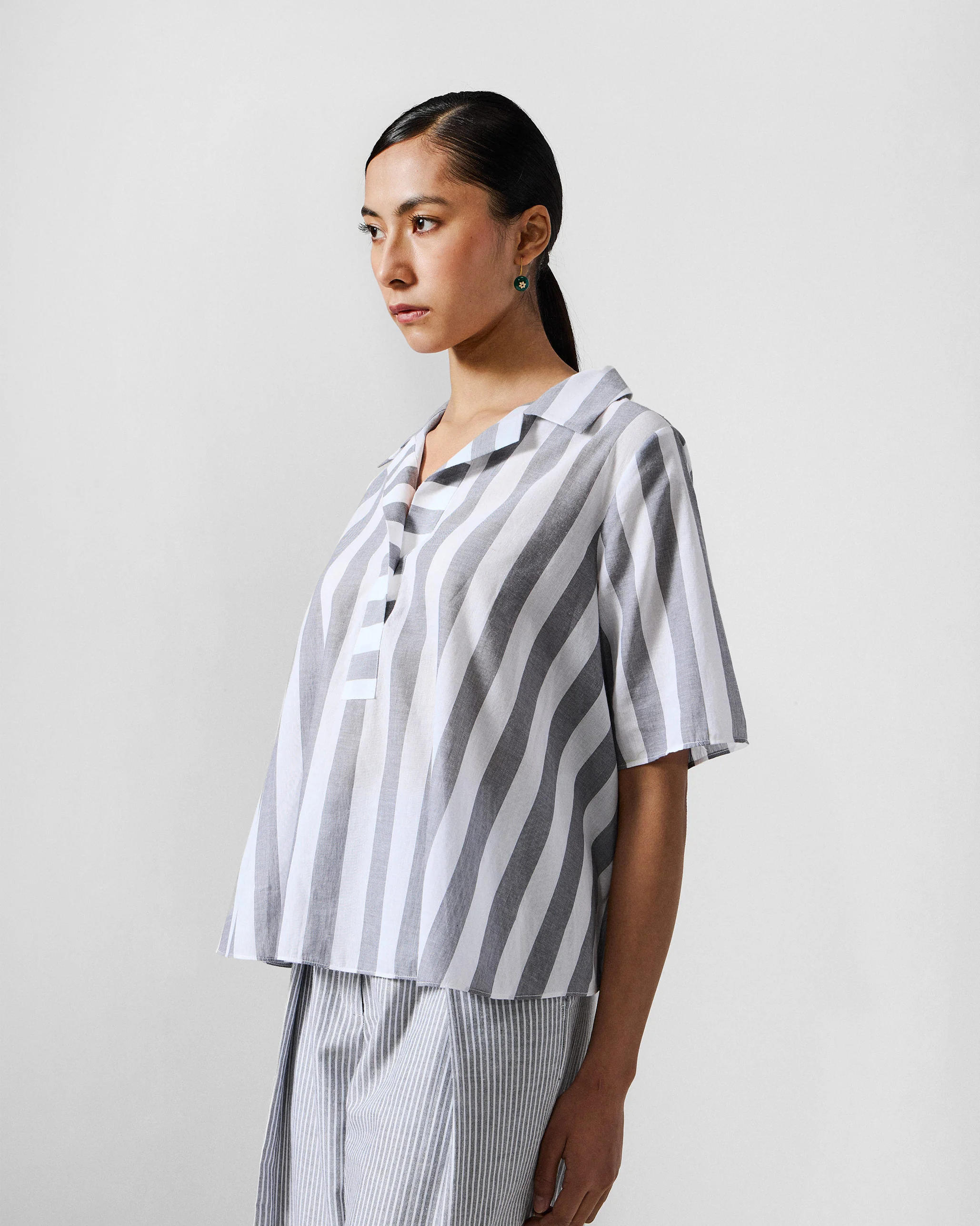 Rann Shirt - Grey & White Stripes - Image 4