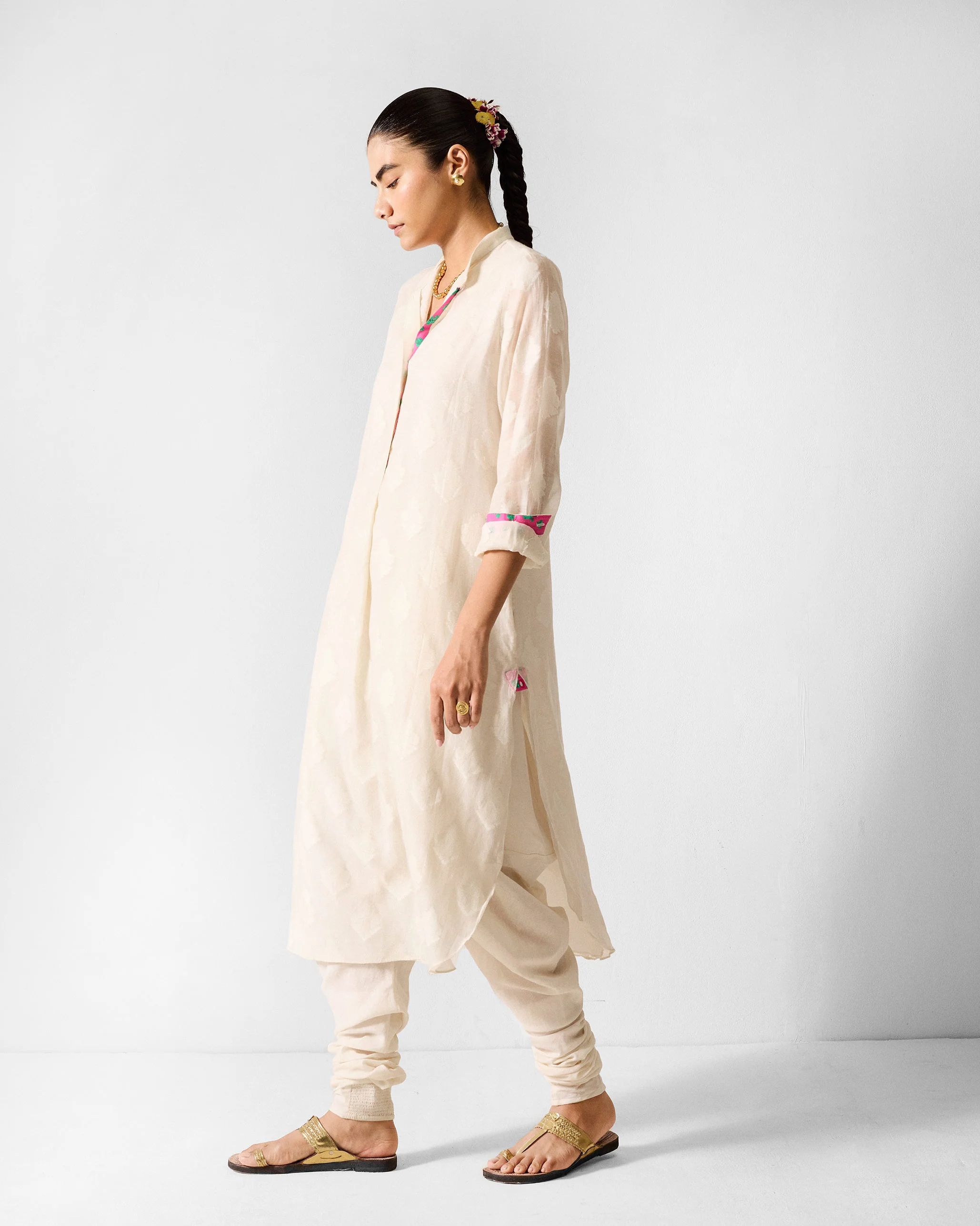 The Basic Long Length Kurta Set - Ivory - Image 3