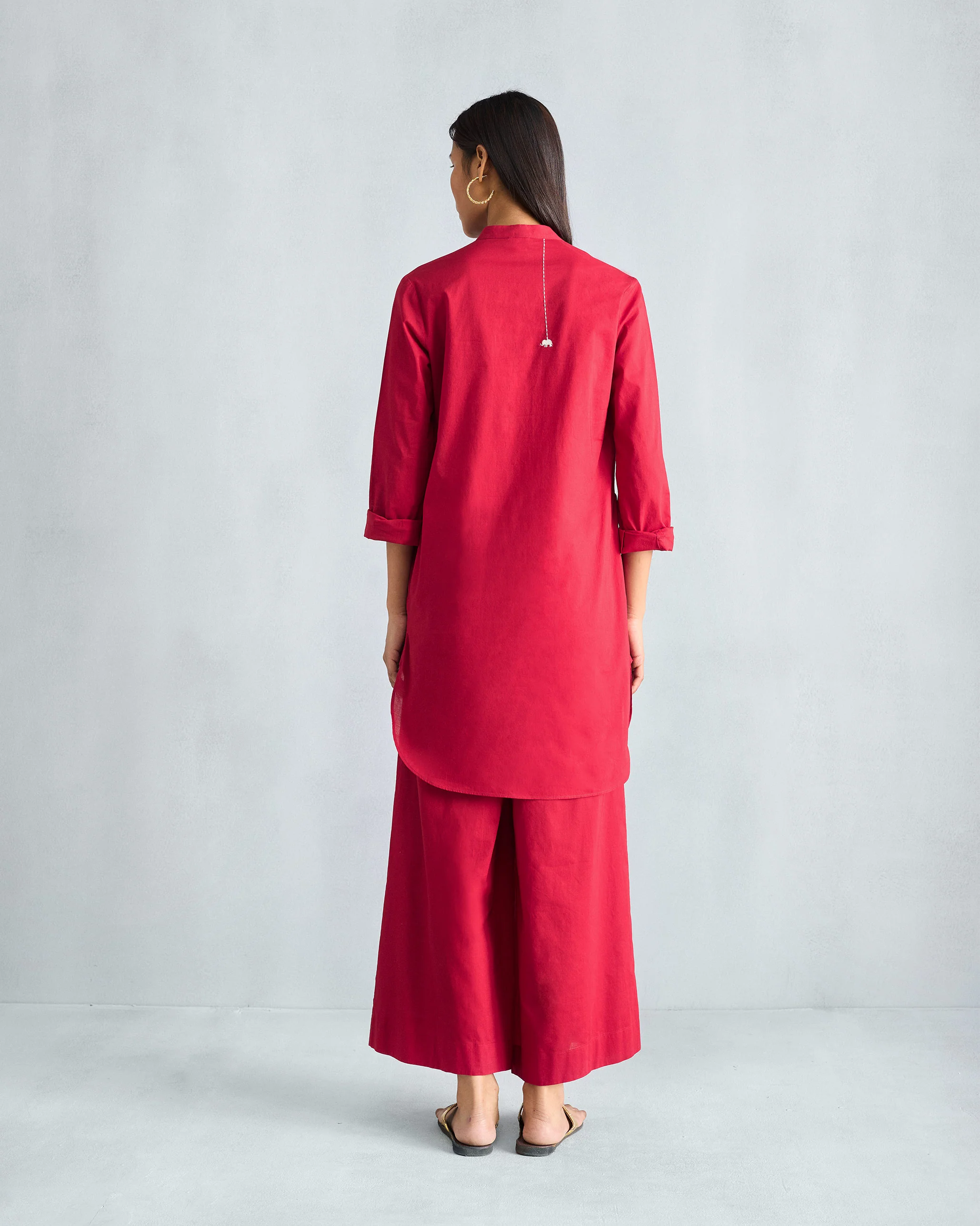 The Basic Mid Length Kurta Set - Red - Image 4