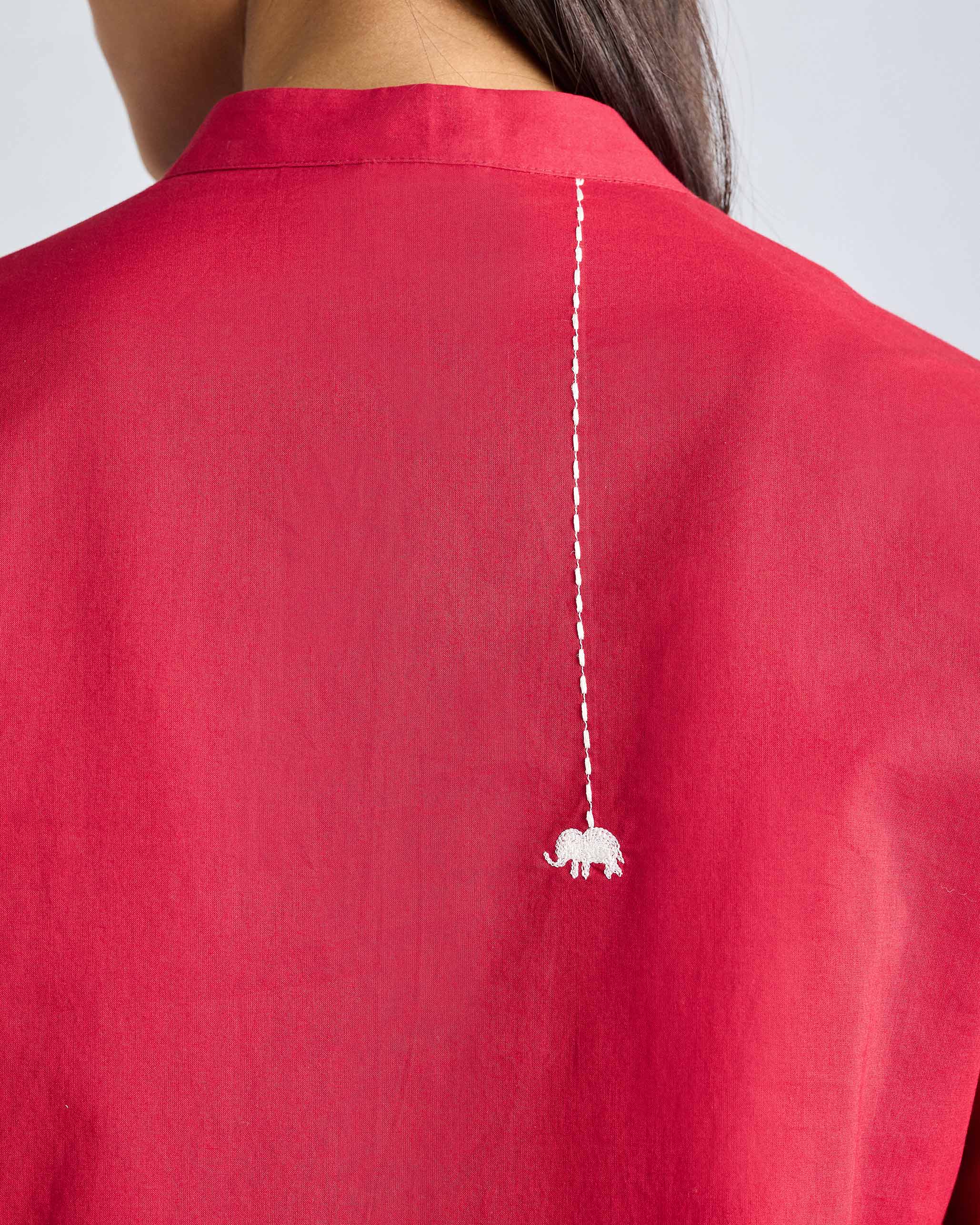 The Basic Mid Length Kurta Set - Red - Image 5